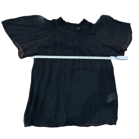 NEW J. CREW Crinkle chiffon smocked top in black semi-sheer Size XXS - Picture 6 of 7